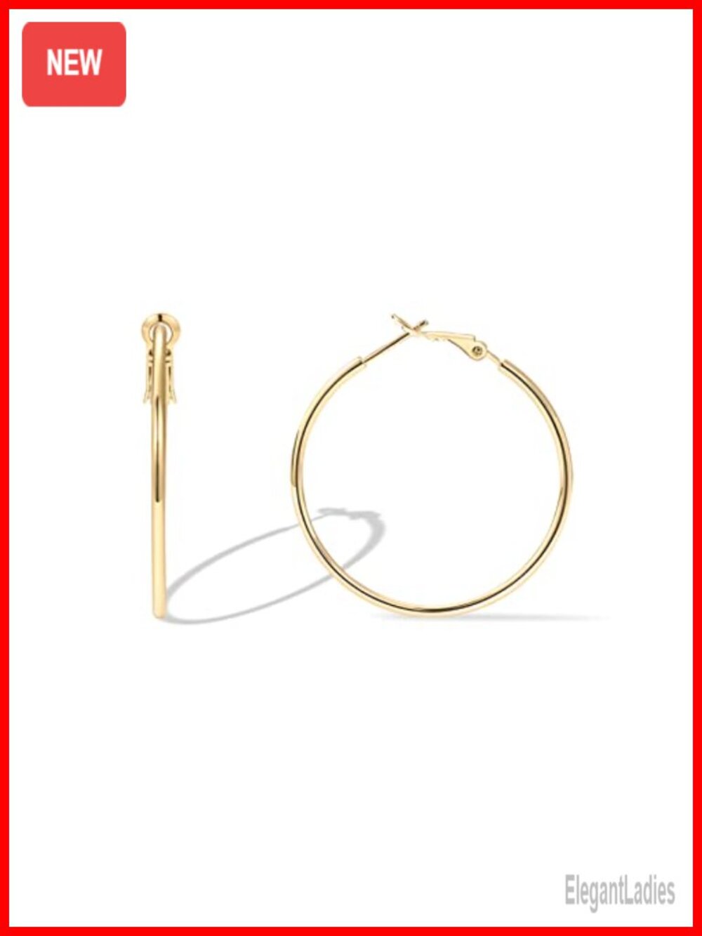 14K Gold Plated Hoop Earrings 40mm Paddle Back Hypoallergenic Everyday